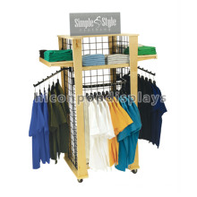 Economical Free Standing 4-Way 4 Catser Movable Supermarket Portable T Shirt Floor Display Stand